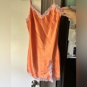 Victoria's Secret Orange Chemise with Lace Trim